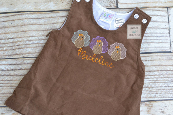 Girls Thanksgiving Dress, monogrammed thanksgiving turkey dress