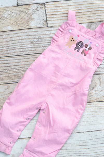 Baby girl monogrammed dog birthday overalls, monogrammed dog birthday party outfit, puppy birthday cake smash