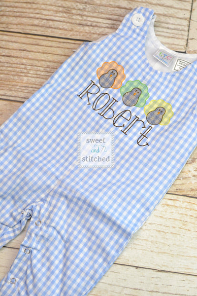 Personalized Boys thanksgiving outfit with turkeys and name - Baby Boy thanksgiving Outfit, turkey overalls