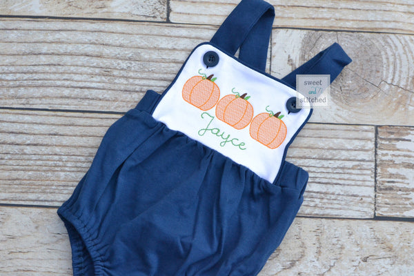 Monogrammed baby boy pumpkin outfit, monogrammed boys fall halloween thanksgiving outfi