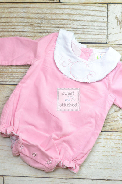 Baby girl monogrammed bishop bubble in pink corduroy, baptism outfit, baby shower gift, monogrammed baby girl outfit