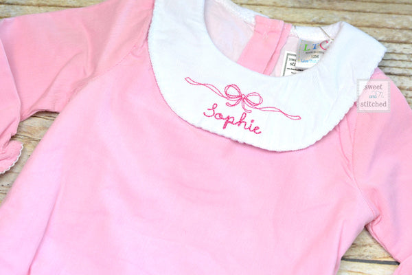 Baby girl monogrammed bishop bubble in pink corduroy, baptism outfit, baby shower gift, monogrammed baby girl outfit