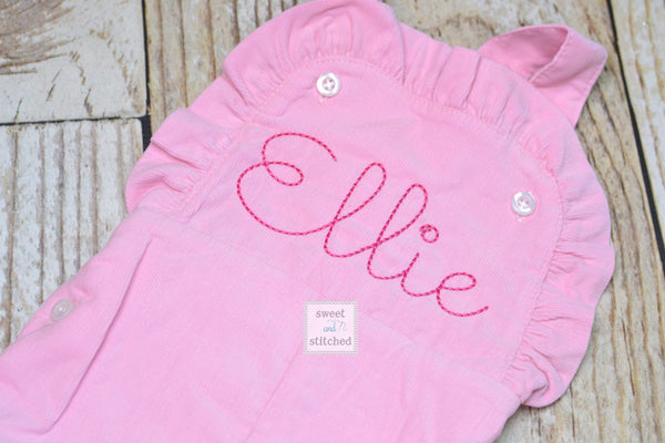 Baby girl monogrammed Fall Pink Corduroy overalls, Pink Cord monogrammed Christmas overalls