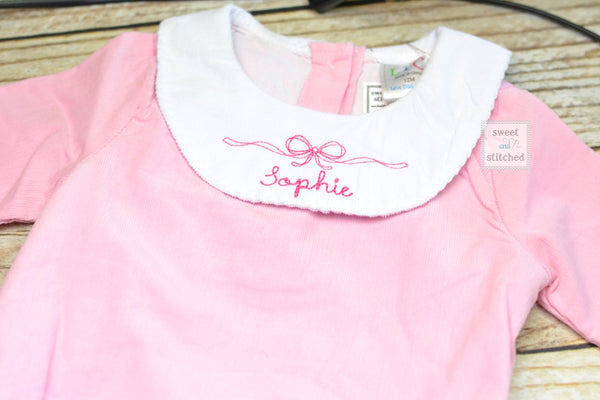 Baby girl monogrammed bishop bubble in pink corduroy, baptism outfit, baby shower gift, monogrammed baby girl outfit