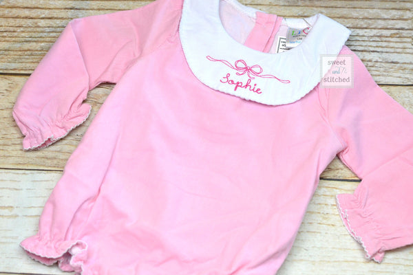 Baby girl monogrammed bishop bubble in pink corduroy, baptism outfit, baby shower gift, monogrammed baby girl outfit