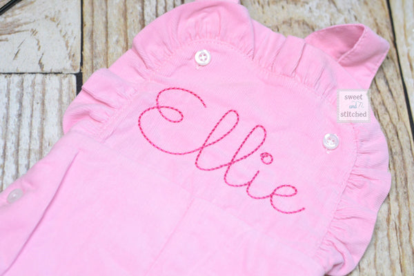 Baby girl monogrammed Fall Pink Corduroy overalls, Pink Cord monogrammed Christmas overalls