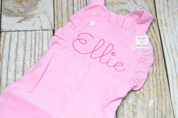 Baby girl monogrammed Fall Pink Corduroy overalls, Pink Cord monogrammed Christmas overalls