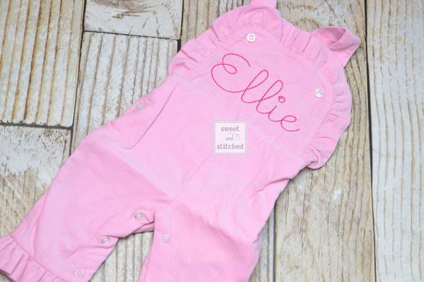 Baby girl monogrammed Fall Pink Corduroy overalls, Pink Cord monogrammed Christmas overalls