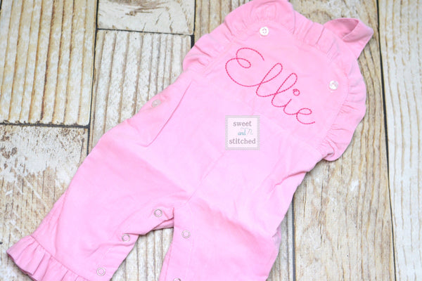 Baby girl monogrammed Fall Pink Corduroy overalls, Pink Cord monogrammed Christmas overalls