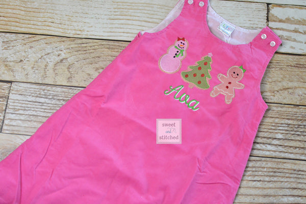 Girls Pink Corduroy Christmas dress - Monogrammed Pink jumper dress dress- Gingerbread christmas dress