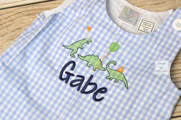 Monogrammed baby boy Birthday longall with dinosaurs, dinosaur birthday outfit, dinosaur themed cake smash outfit, dinosaur overalls