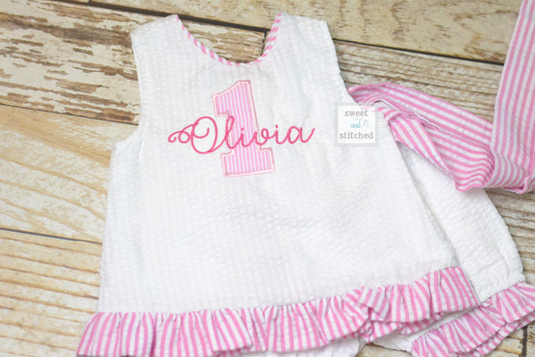 Baby girl swing back bloomer set, 1st birthday outfit, Monogrammed cake smash outfit, baby bloomer set, 1st birthday outfit