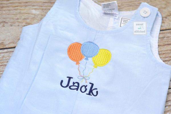 Personalized Boys Corduroy Birthday outfit with balloon birthday design and name - Baby Boy cake smash Outfit, Birthday overalls,