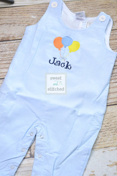 Personalized Boys Corduroy Birthday outfit with balloon birthday design and name - Baby Boy cake smash Outfit, Birthday overalls,