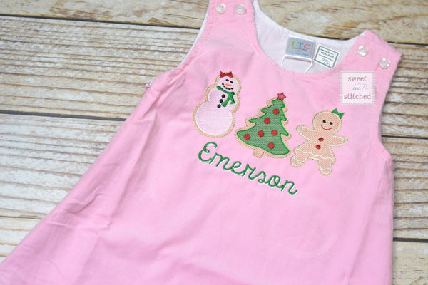 Girls light Pink Corduroy Christmas dress - Monogrammed Pink jumper dress dress- Gingerbread christmas dress