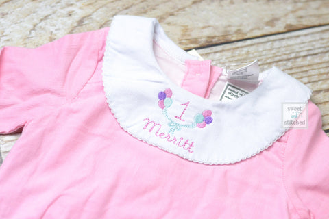 Baby girl monogrammed bishop bubble in pink corduroy, 1st birthday outfit, balloon cake smash outfit, monogrammed baby girl outfit