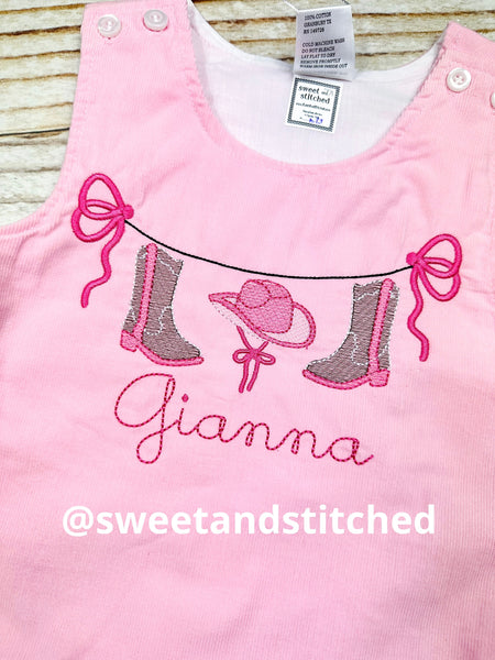 Baby girl monogrammed cowboy birthday jumper dress, monogrammed cowgirl birthday party outfit, boots birthday cake smash